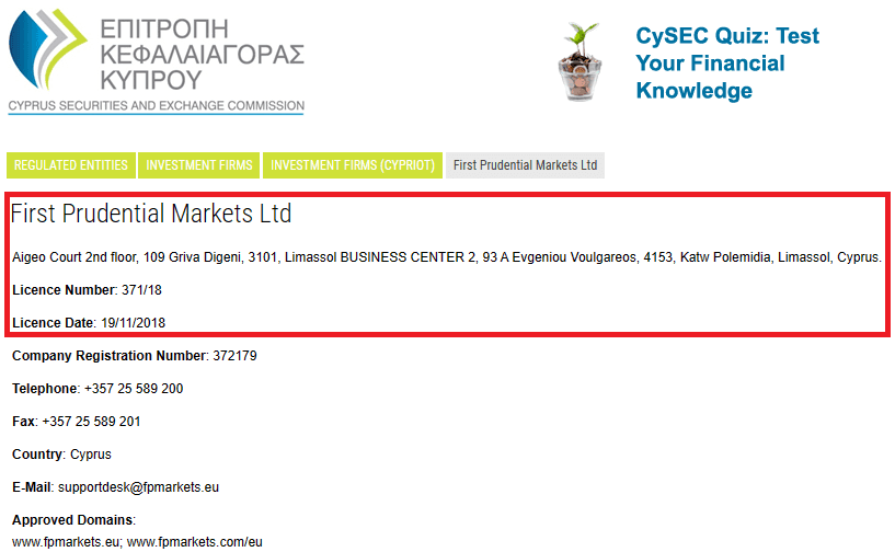 Giấy phép CySEC sàn FP Markets