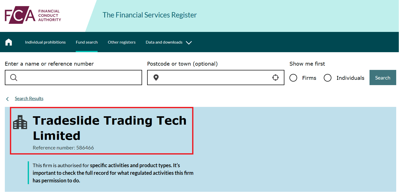 Sàn được FCA cấp phép hoạt động qua Tradeslide Trading Tech Limited